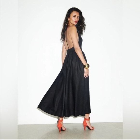 Black Linen Reformation Halter Dress - Picture 2 of 4